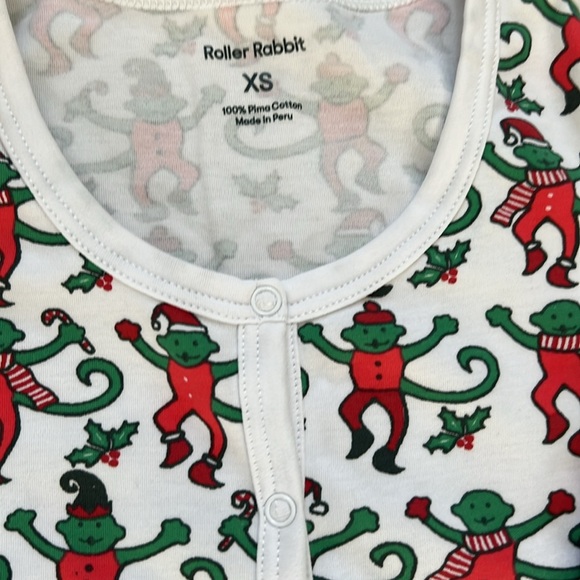 Roller Rabbit Monkey Christmas Pajama set Womens XS. - Picture 4 of 8